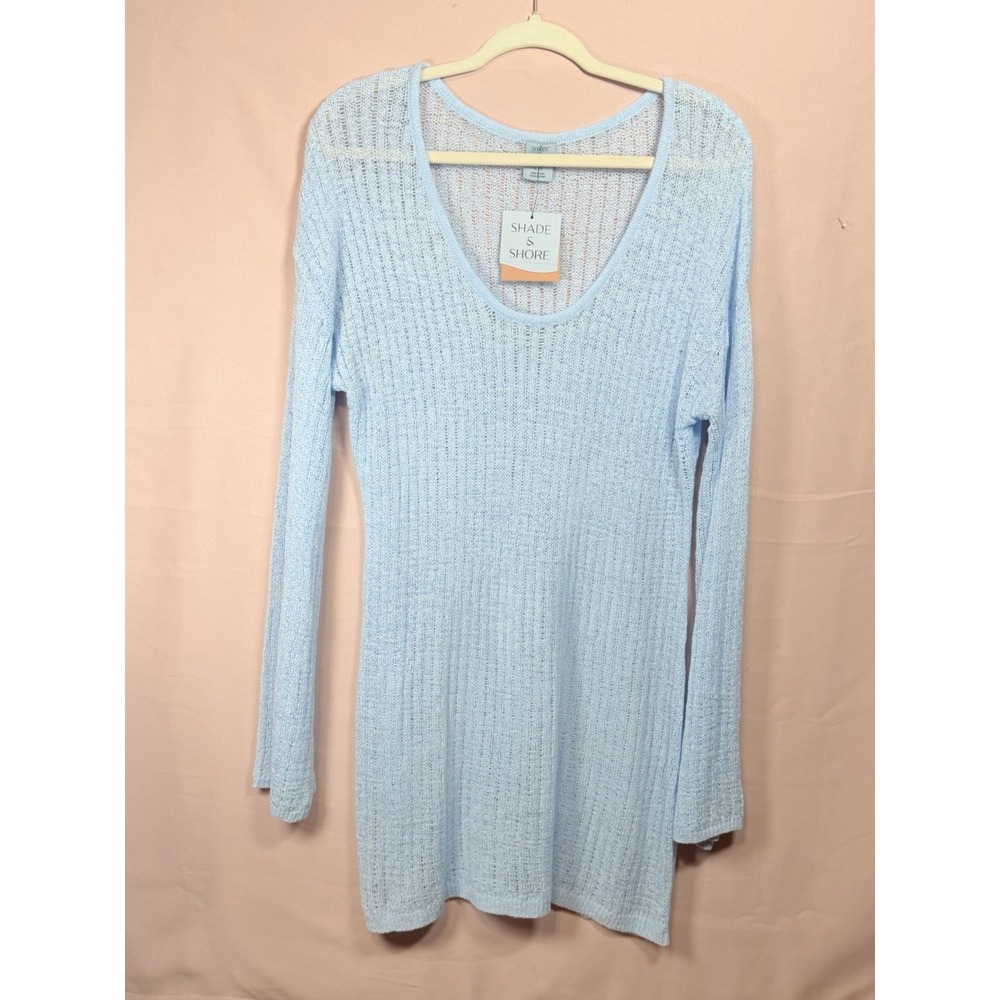 Women's Mini Cover Up Dress - Shade & Shore Size XL(16) Light Blue Open Weave